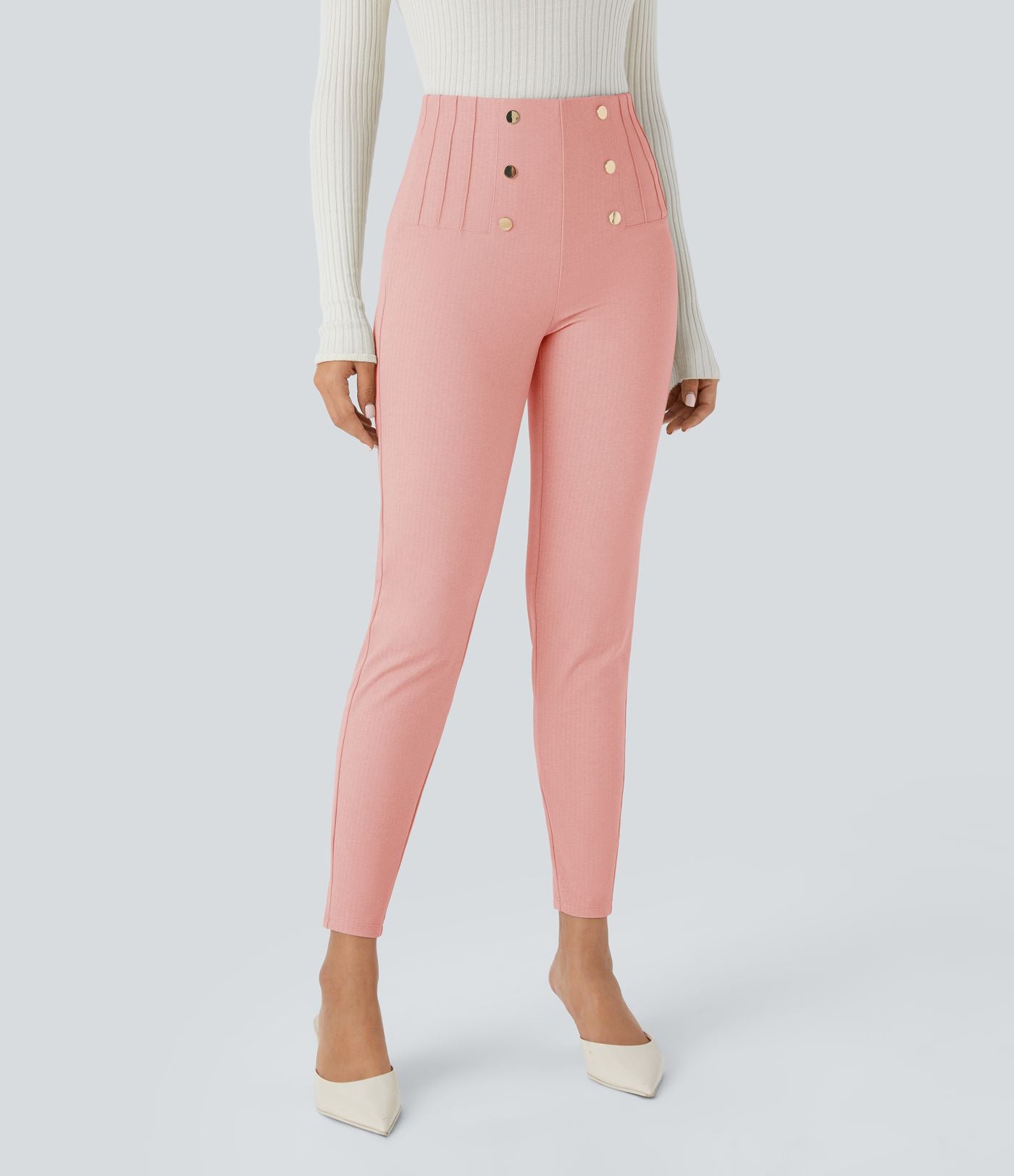 Pantalon tailleur skinny gainant taille haute à chevrons avec poches arrière zippées décoratives
