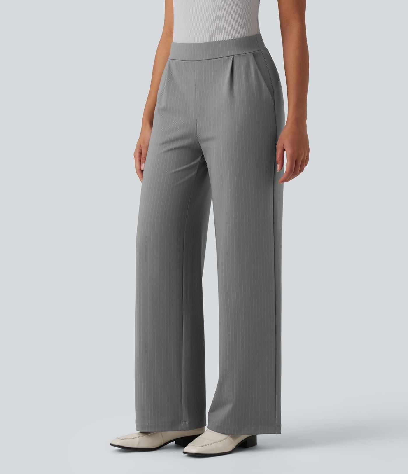 Pantalon tailleur large taille haute à rayures avec poches