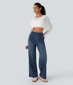 Jean décontracté Halara Flex™ taille haute jambe large délavé avec poches