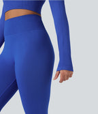 Haut de sport yoga court col rond à manches longues avec passants pouces sans couture OneForm Seamless Flow