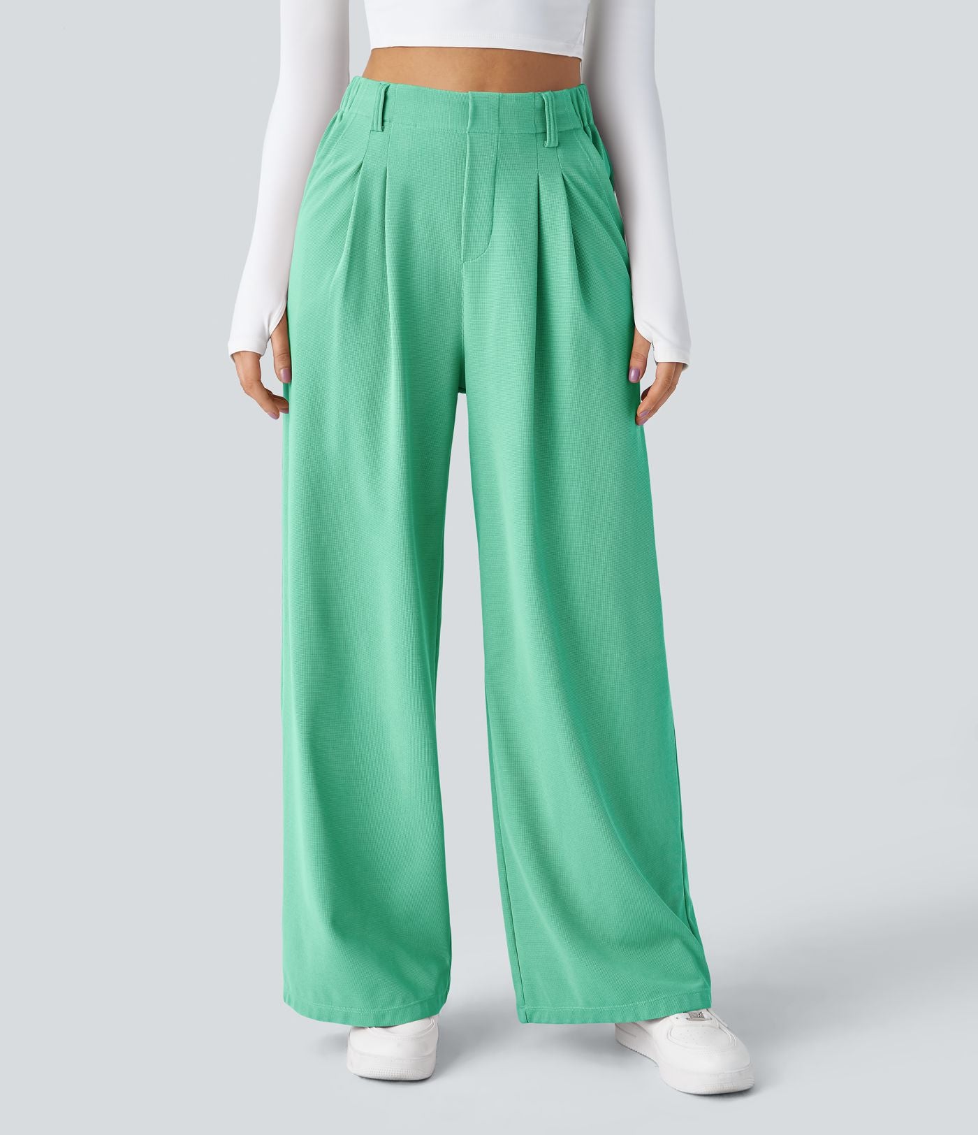 Pantalon Tailleur Large Fluide Halara Flex™ Gaufré Taille Haute Poches Latérales