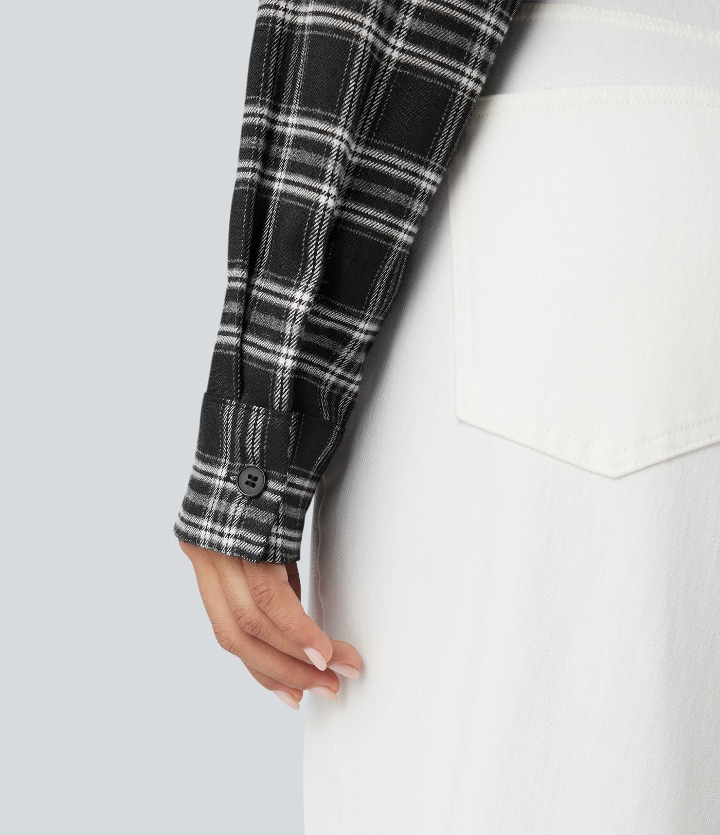 Chemise décontractée à carreaux, manches longues et nœud devant