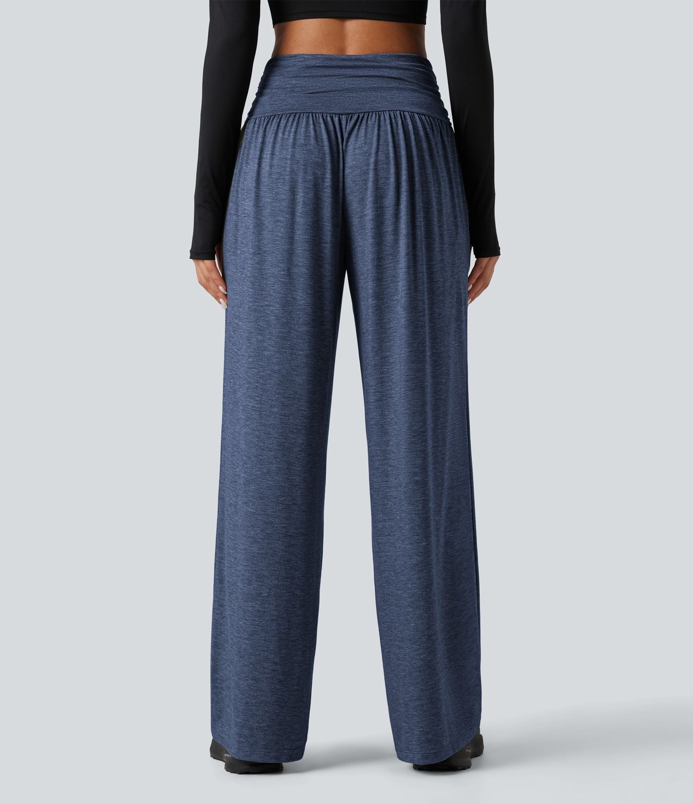 Pantalon de yoga large froncé chiné taille haute avec poches