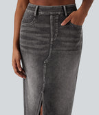 Jupe longue droite en denim délavé Halara Flex™ taille haute avec poches