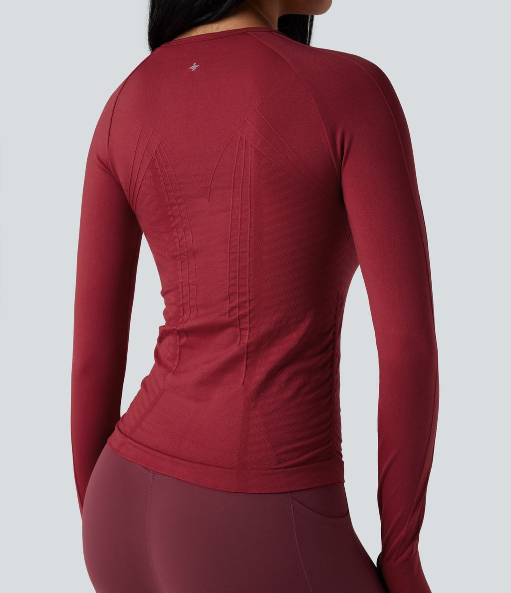 Haut de sport yoga col rond à manches longues avec passants pouces sans couture OneForm Seamless Flow