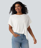 T-shirt col rond manches chauve-souris coupe décontractée