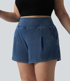 Short en jean taille haute Halara Flex™ ample et décontracté, grande taille, 10 cm avec poches
