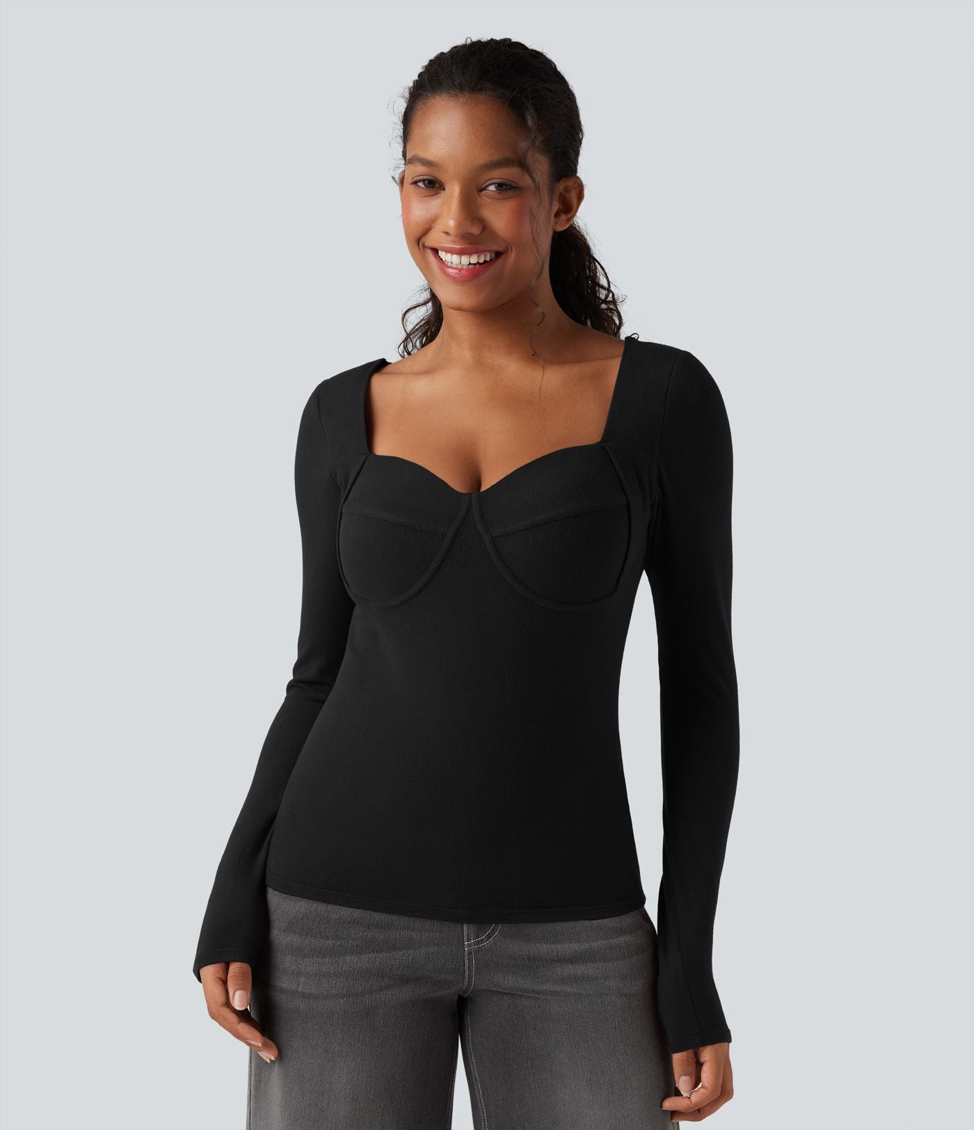 Top casual chaud push-up à col cœur et manches longues - Bonnet D/DD