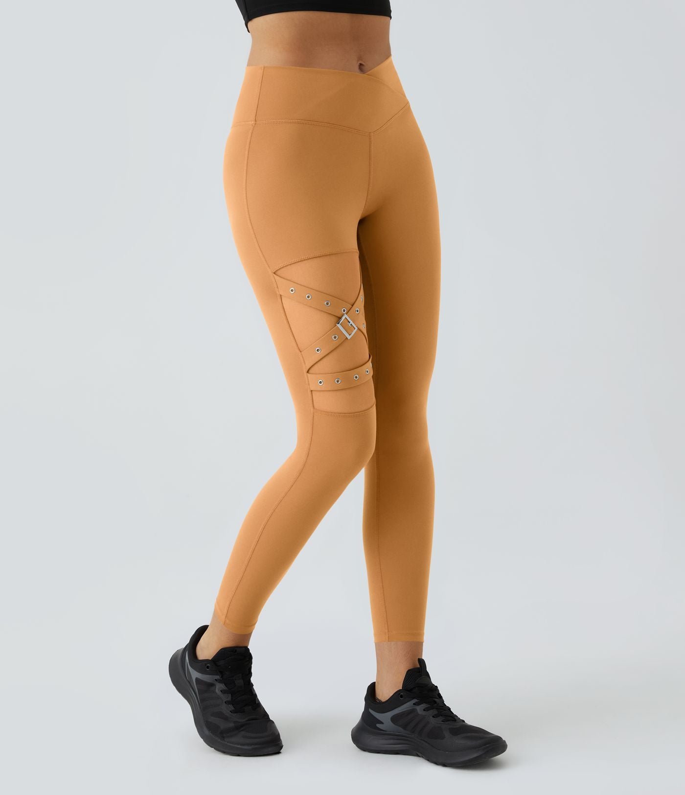 Legging yoga croisé taille haute avec mesh contrastant et boucle décorative DayStretch