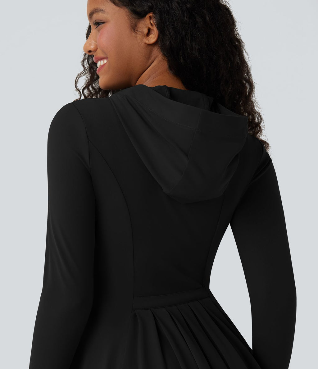Veste SoftlyZero™ à capuche manches longues avec trous pouces détails plissés et poches-UPF50+