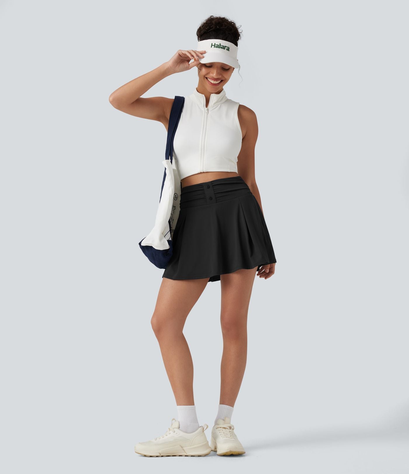 Jupe de tennis mini 2-en-1 gainante froncée taille haute en SoftlyZero™ à séchage rapide avec poches