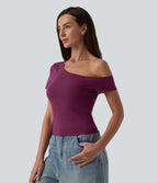 T-shirt décontracté asymétrique manches courtes