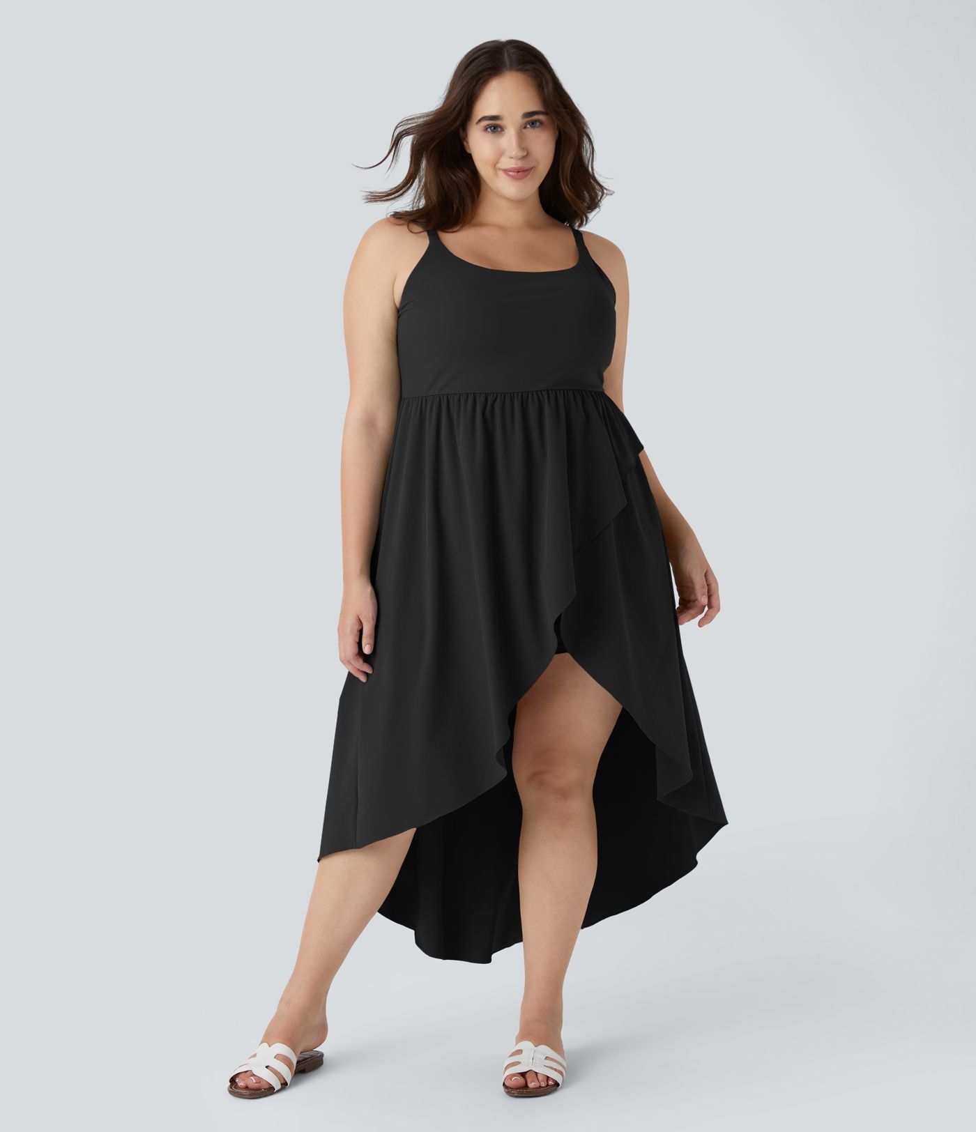 Breezeful ™ Dos Nu Asymétrique Ourlet Croisé 2 Pièces Poche Latérale Fluide Midi Séchage Rapide Casual Robe Grande Taille