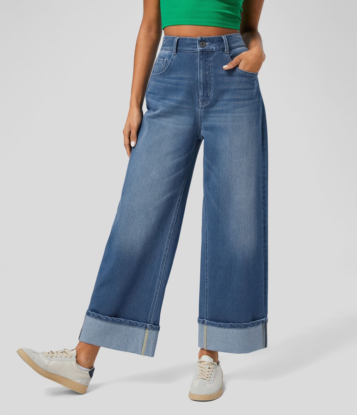 Halara Flex™ Jean Larges Taille Haute Ourlet Roulotté Multiples Poches