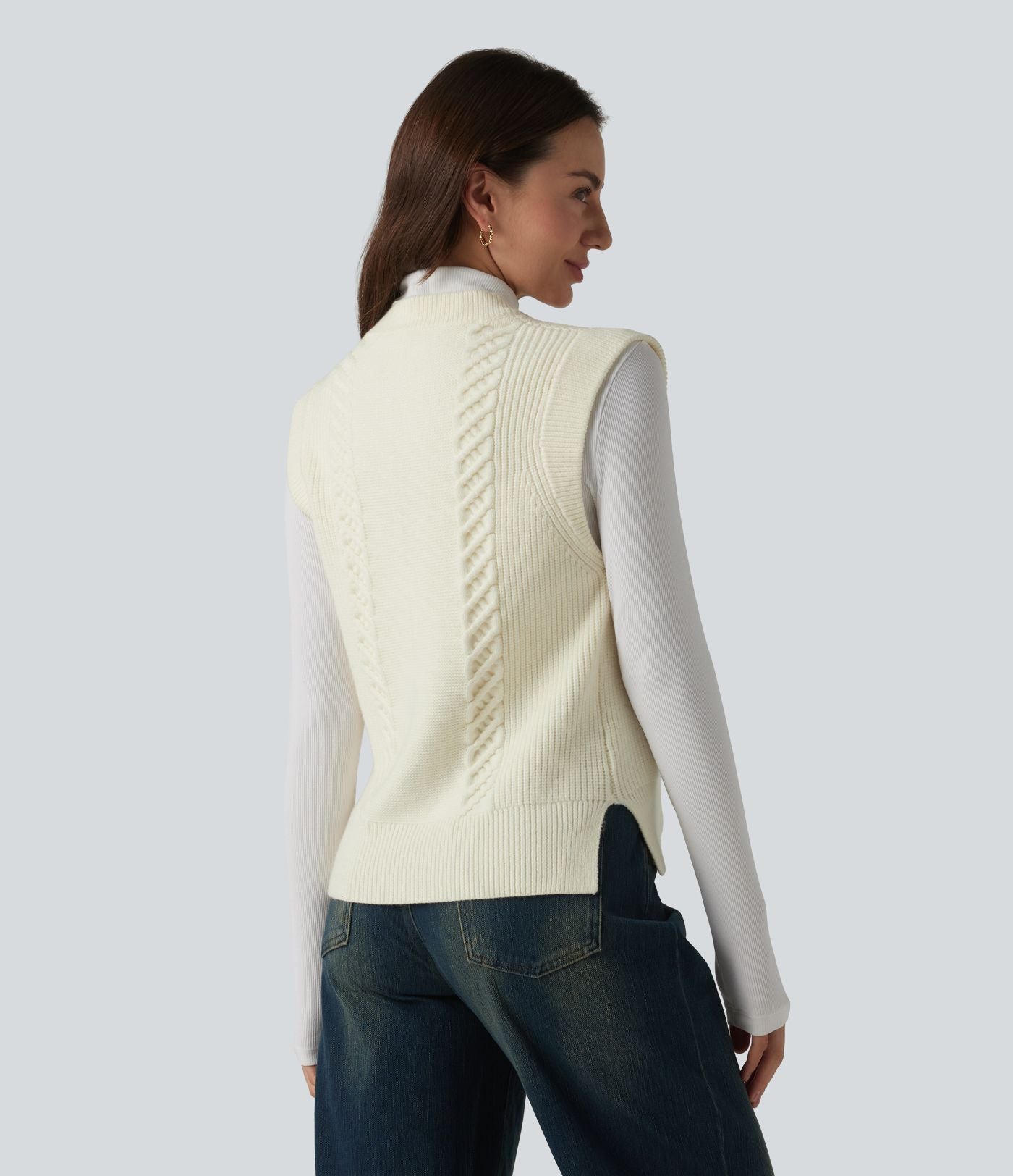 Gilet casual col rond ourlet fendu boutonnage devant