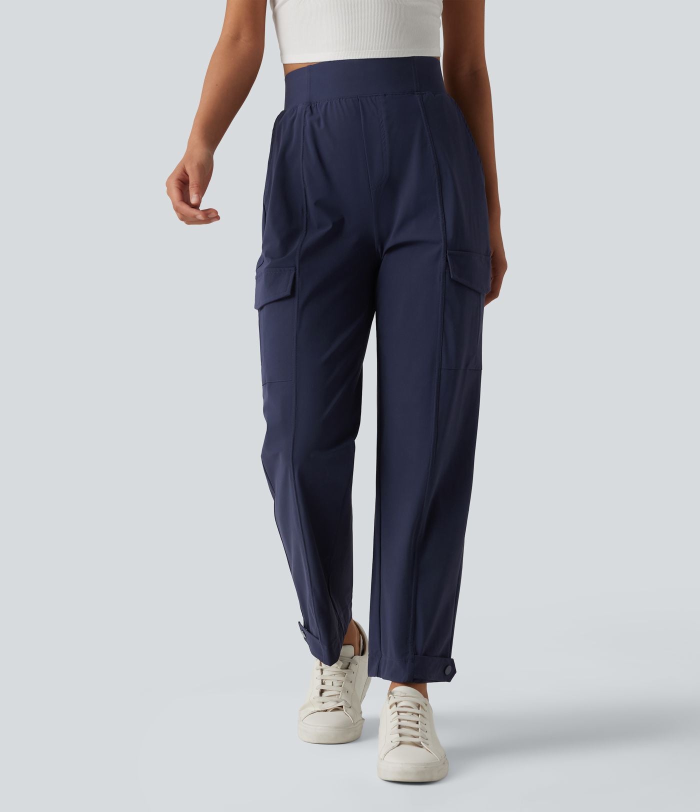Pantalon cargo décontracté effet frais InstantCool séchage rapide taille haute à ourlet ajustable avec poches, protection solaire UPF40+