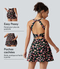 Robe active mini de danse 2-en-1 à petites fleurs, coussinets amovibles, poches et accès facile Easy Peasy