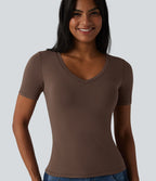 Halara T-shirt décontracté en jersey de coton col V manches courtes avec soutien-gorge intégré bonnets B-DD