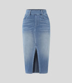 Halara Flex™ Jupe en Jean Casual Mi-Longue Délavé Extensible Plusieurs Poches Taille Haute