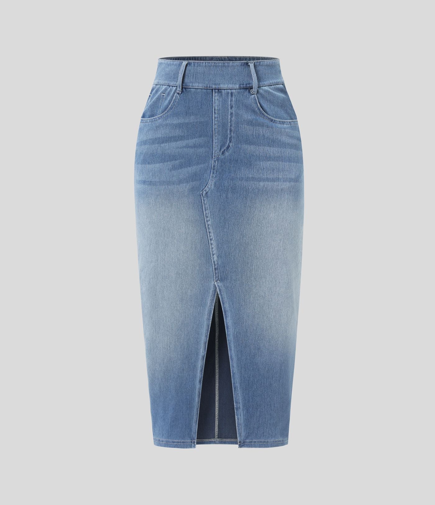 Halara Flex™ Jupe en Jean Casual Mi-Longue Délavé Extensible Plusieurs Poches Taille Haute