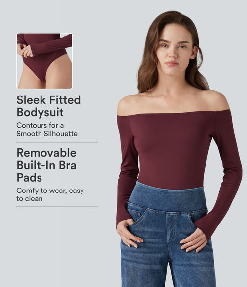 Body casual épaules dénudées à manches longues avec bretelles amovibles et brassière intégrée