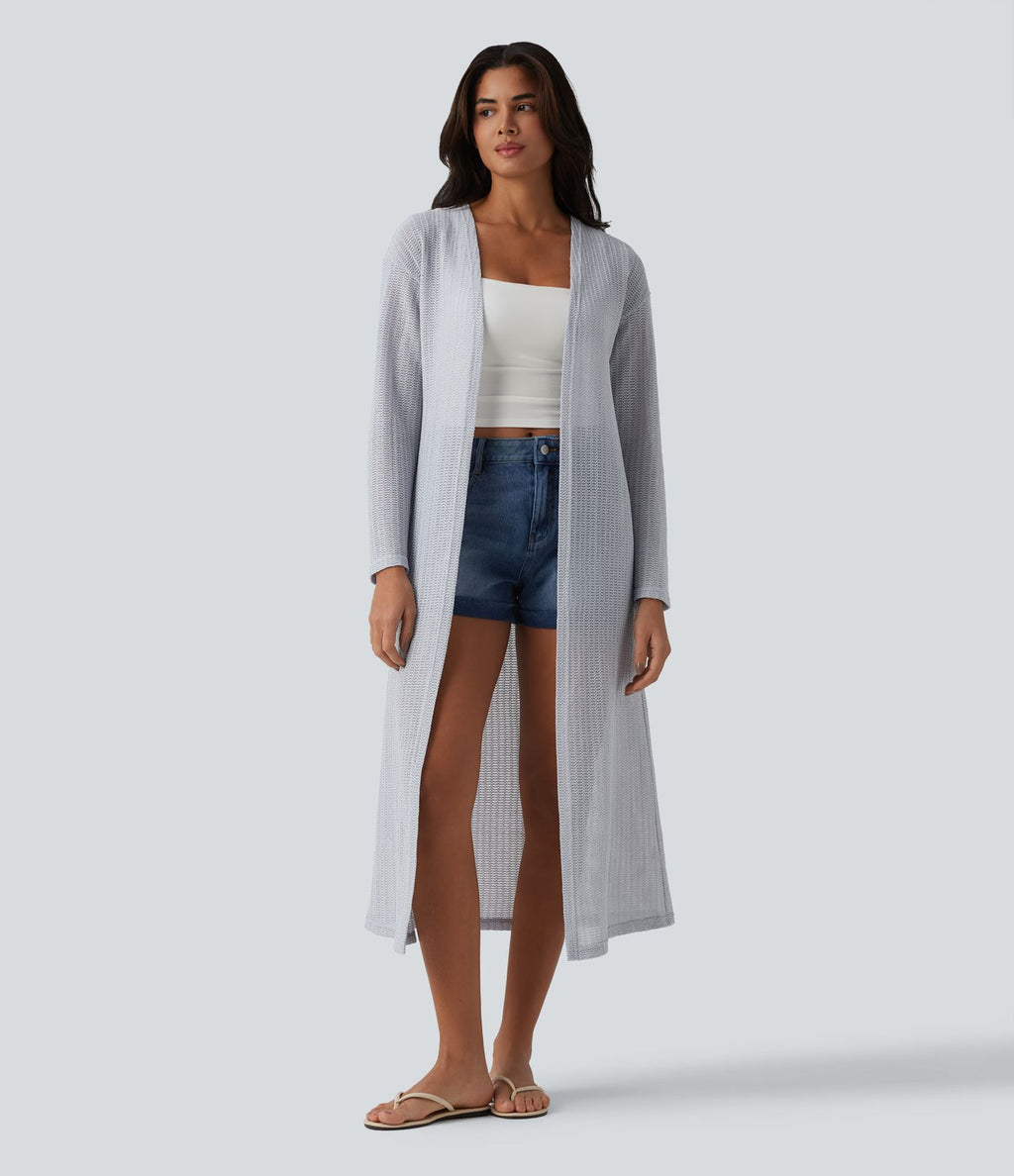 Manteau long casual crochet maille manches longues