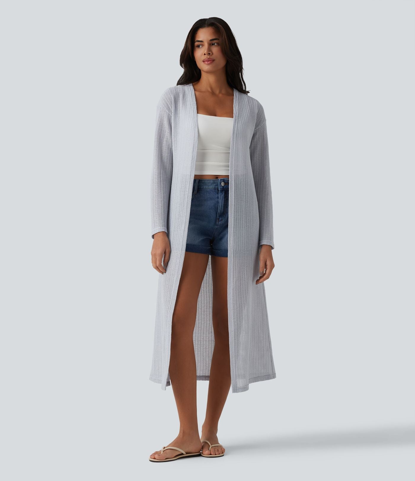 Manteau long casual crochet maille manches longues