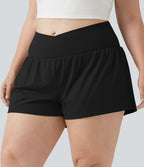 Short de yoga 2-en-1 grande taille à taille haute croisée en SoftlyZero™ Airy à effet frais InstantCool 7,5 cm avec poches
