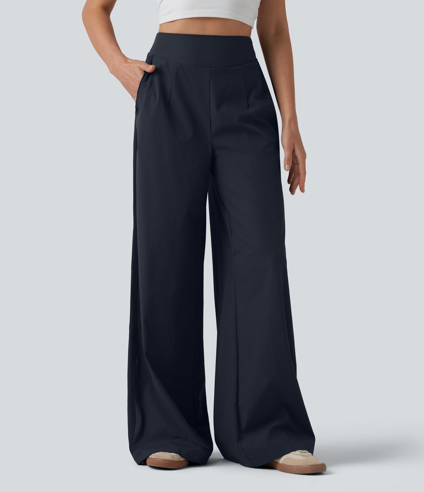 Pantalon large taille haute avec poches
