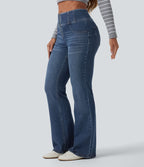 Jean évasé décontracté Halara Flex™ gainant taille mi-haute demi-zip avec poches