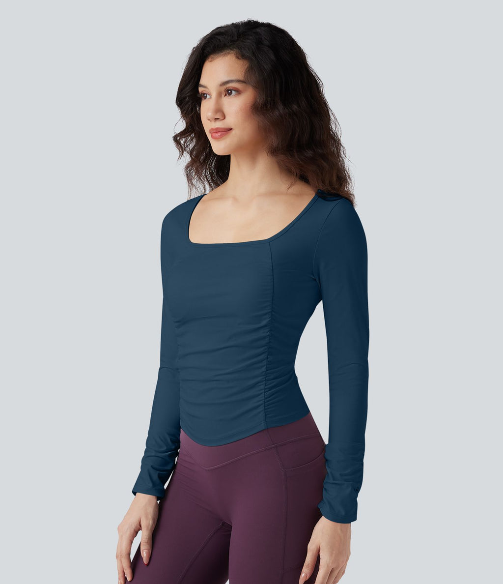 Haut de sport entraînement SoftlyZero™ Airy col carré manches longues froncé effet frais InstantCool