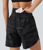 Short de running Halara UltraSculpt™ gainant taille haute imprimé camouflage avec ourlet arrondi et poche - 18 cm