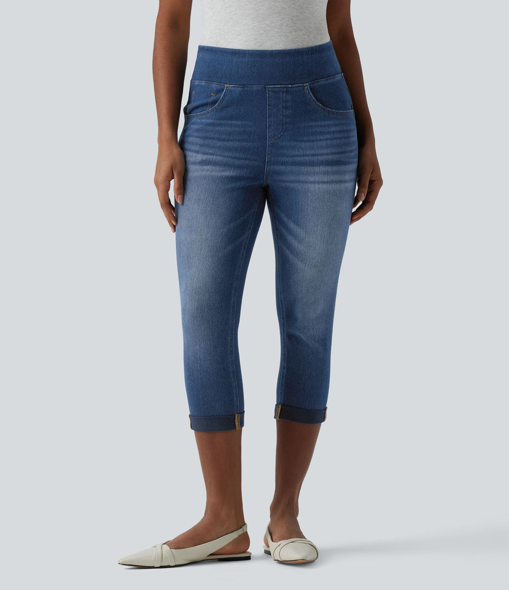 Jean capri skinny Halara Flex™ taille haute décontracté à ourlet roulotté avec poches