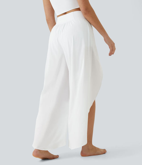 Breezeful™  Pantalon Large Casual 2 en 1 Palazzo Flowy Taille Haute Poches Fente à la Taille Arrière - Séchage Rapide
