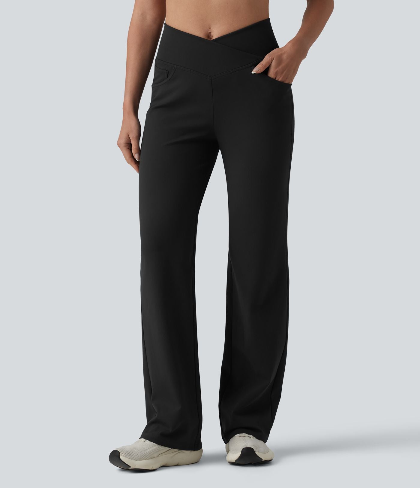 Pantalon de yoga DayStretch croisé taille haute ventre plat coupe droite avec poches