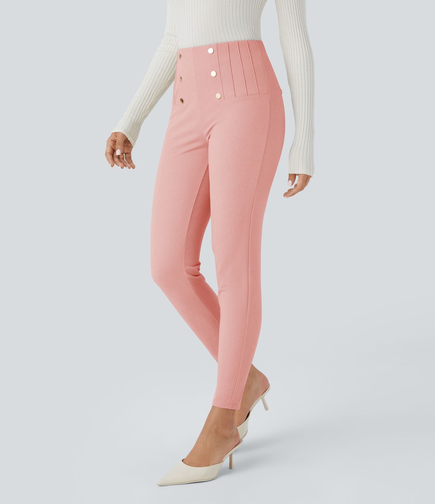 Pantalon tailleur skinny gainant taille haute à chevrons avec poches arrière zippées décoratives
