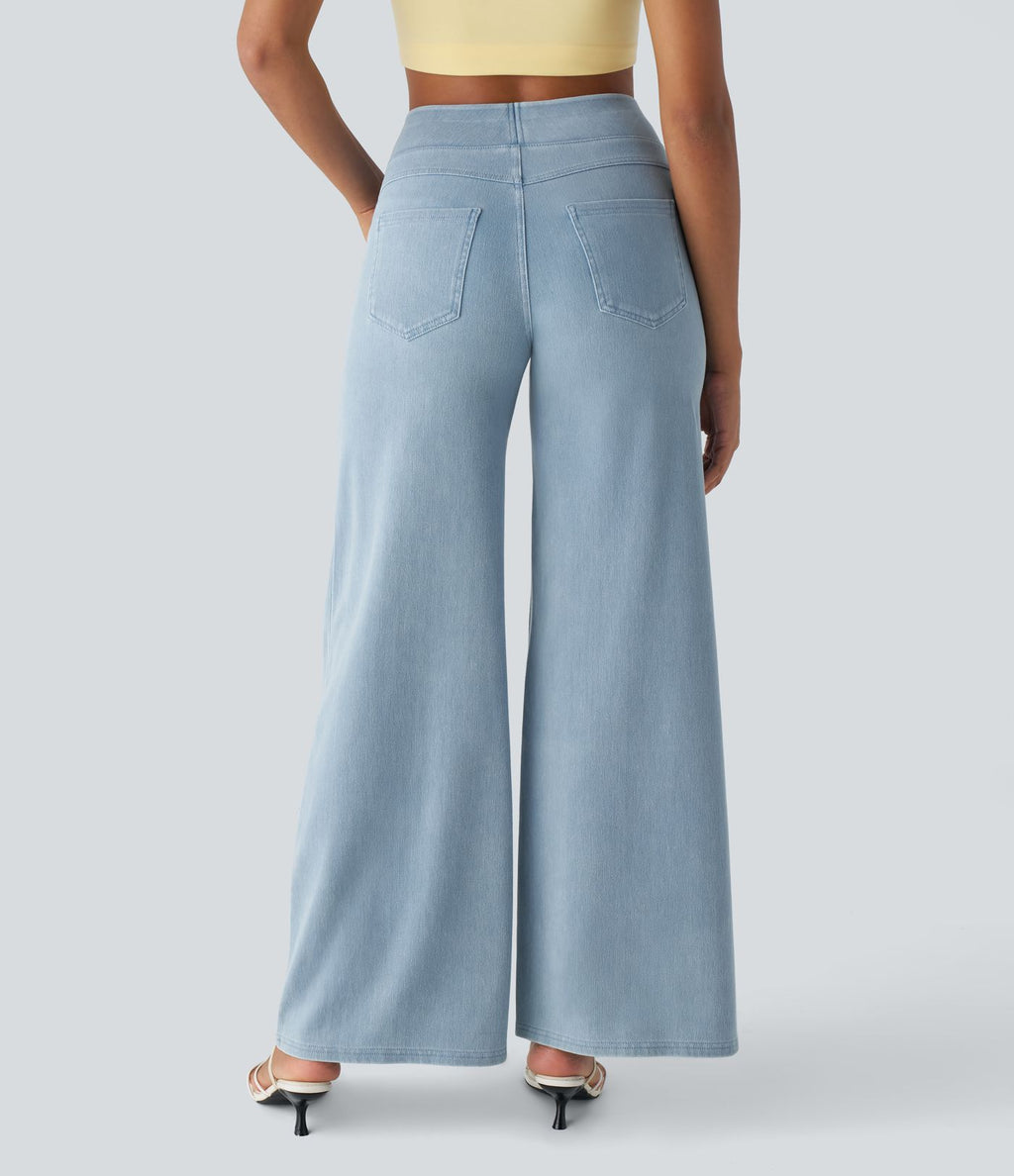 Halara Flex™ Jean Large Travail à Taille Haute Poches Multiples et Tricot Extensible