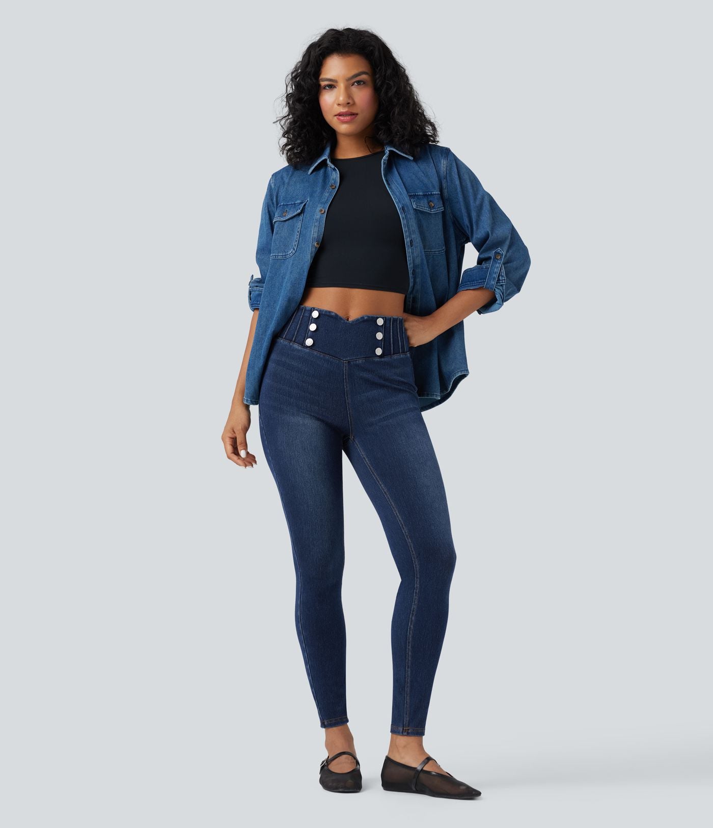 Legging 7/8 skinny en denim Halara Flex™ taille haute gainant avec poches