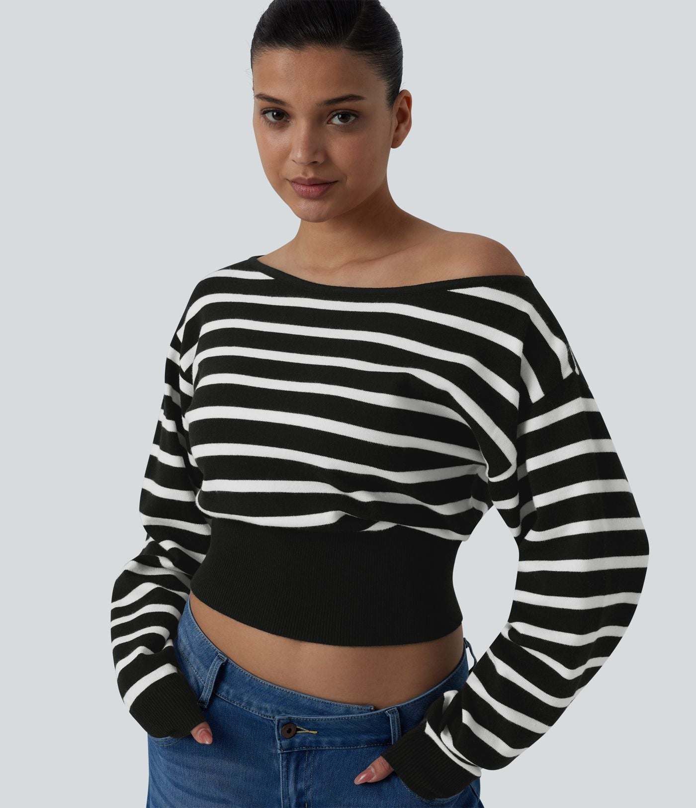 Pull casual asymétrique manches longues rayures