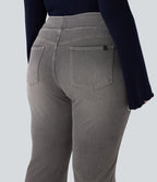 Jean décontracté Halara Flex™ grande taille bootcut taille haute en maille extensible délavée avec multiples poches