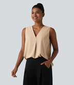Blouse esprit bureau oversize défroissage facile, sans manches et col V