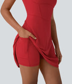 Robe décontractée mini 2-en-1 Softlyzero™ Plush à col carré style corset avec poche