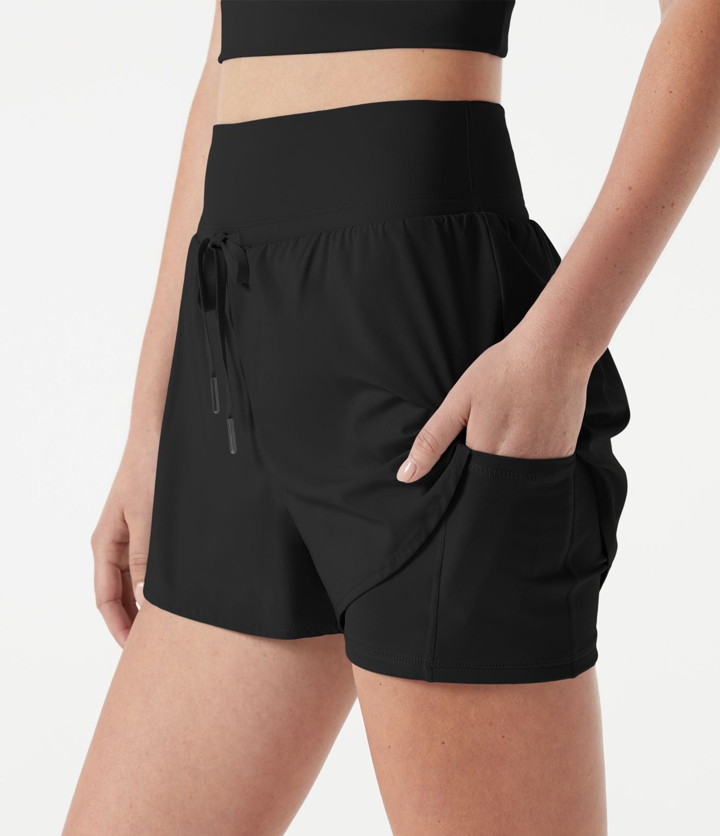 Short de sport 2-en-1 Breezeful™ taille haute à cordon ajustable, séchage rapide et poches