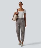 Halara Flex™ Pantalon tailleur fuselé taille haute à carreaux tartan, avec poches