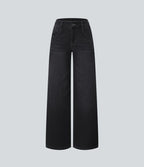 Halara Flex™ Jean Large Casual Taille Basse avec Boutons Zip Multiples Poches Lavés Élastiques et Tricotés