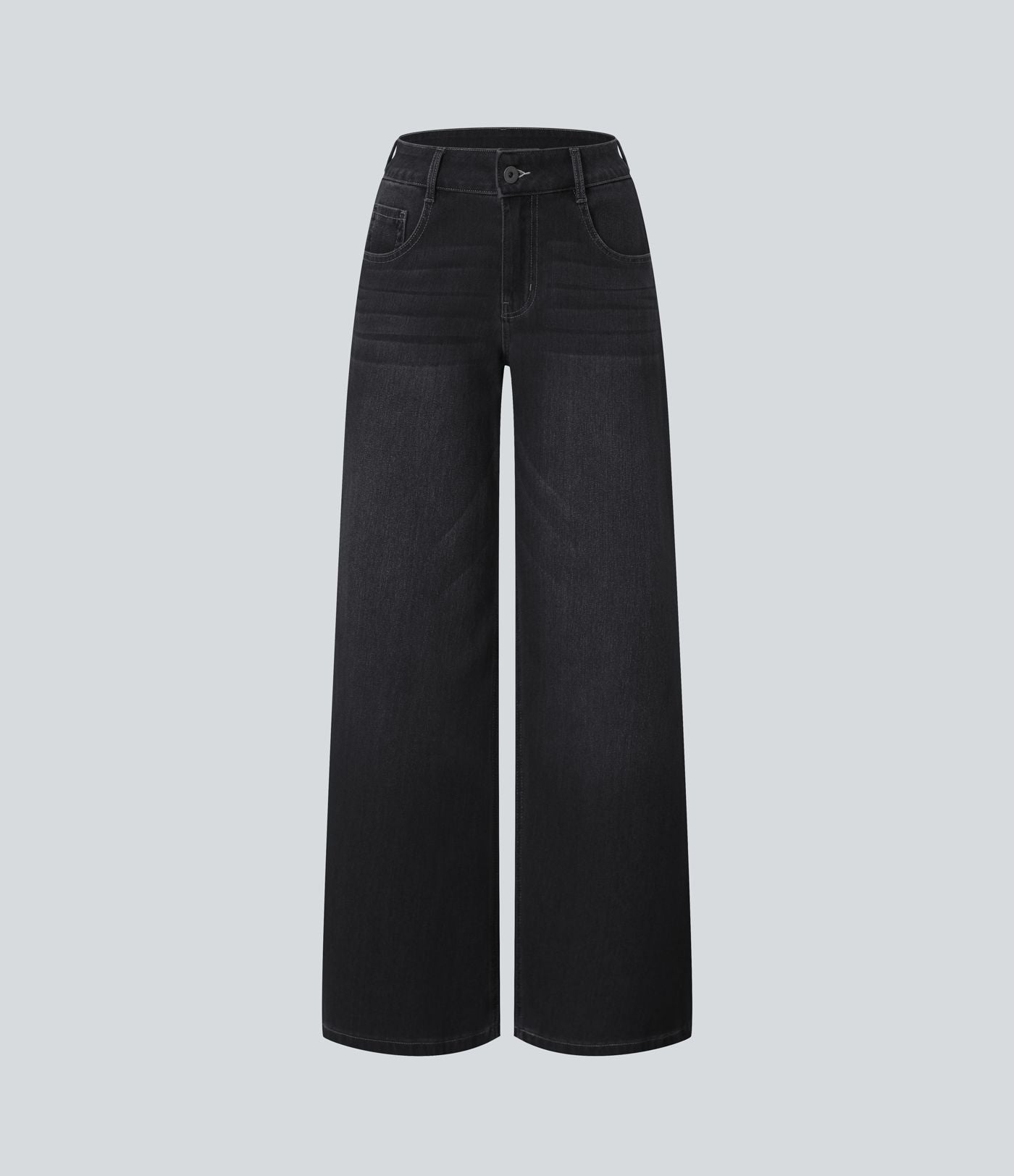 Halara Flex™ Jean Large Casual Taille Basse avec Boutons Zip Multiples Poches Lavés Élastiques et Tricotés