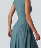 Robe longue casual fluide col U sans manches avec poches
