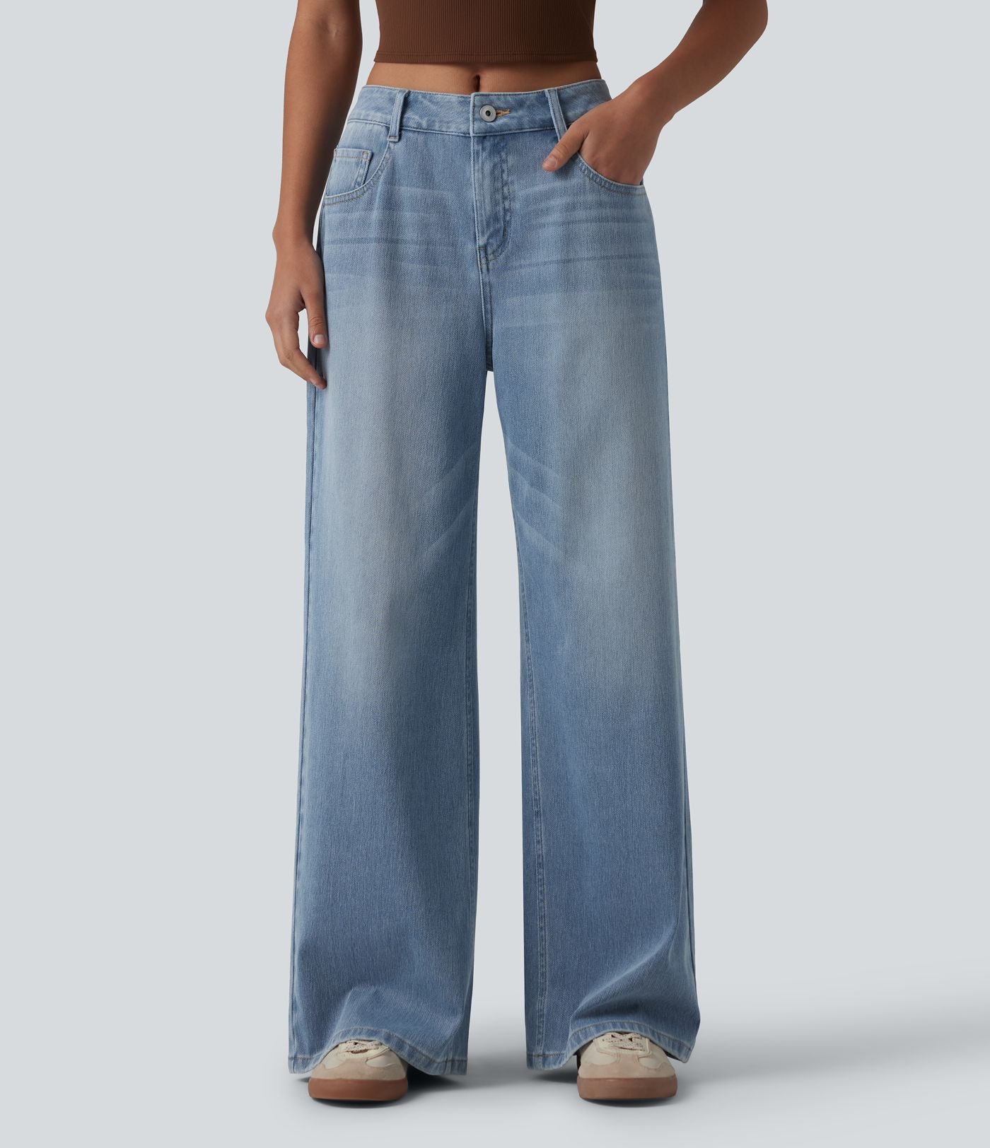 Jean Halara Flex™ mi-taille large ample délavé décontracté avec poches
