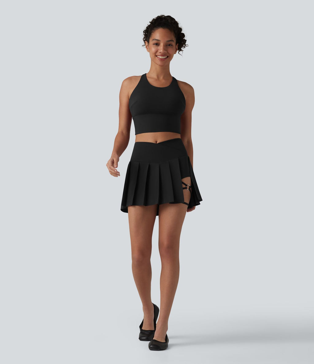 Breezeful™ Jupe de danse mini 2-en-1 croisée taille haute plissée ourlet asymétrique avec poches, séchage rapide