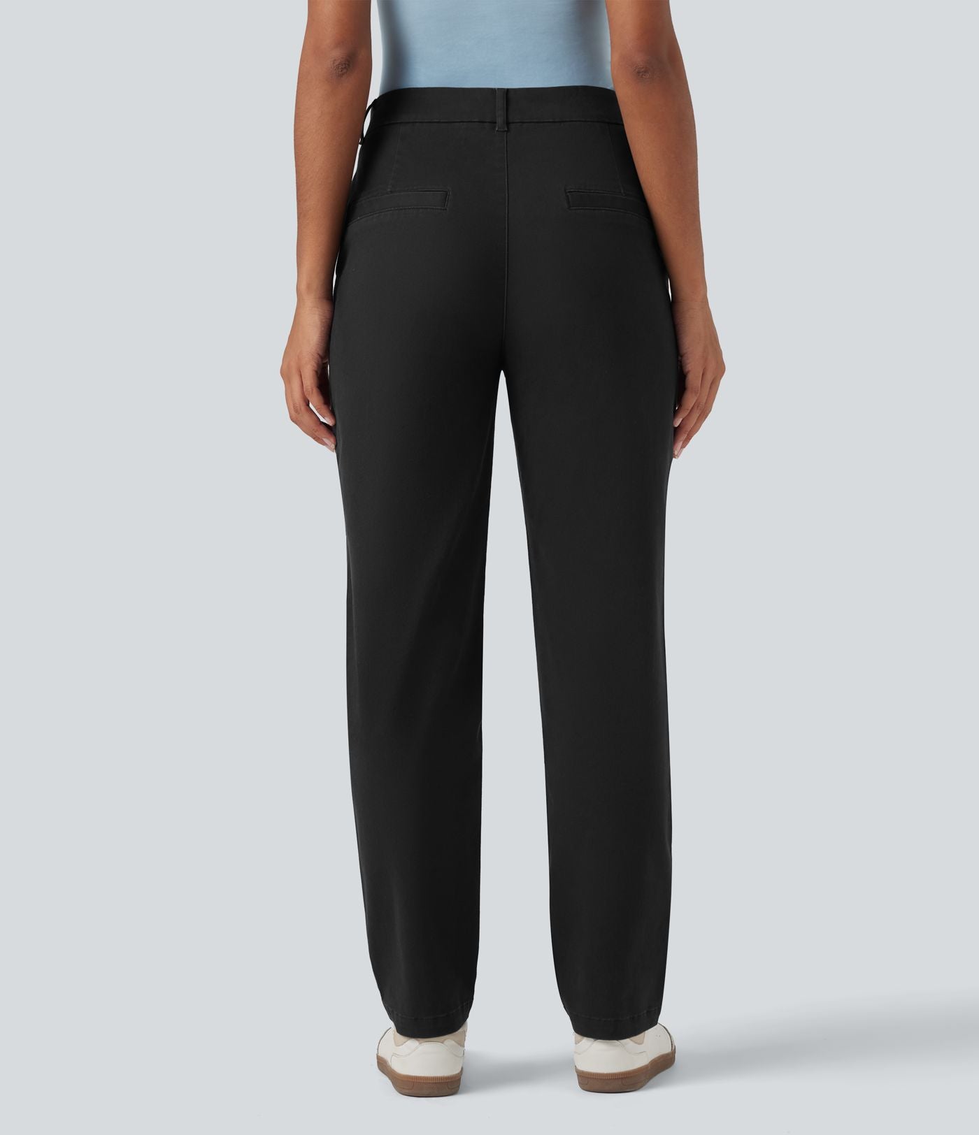 Pantalon coton fuselé taille mi-haute avec poches